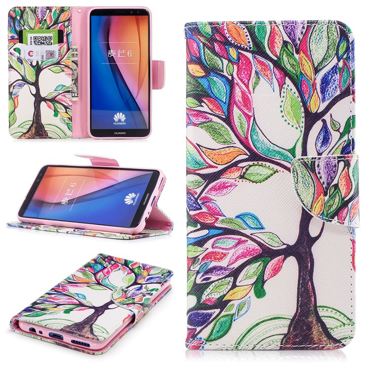 Pattern Printing PU Leather Wallet Cover for Huawei Mate 10 Lite / nova 2i / Maimang 6 / Honor 9i (India) - Colorized Tree-1