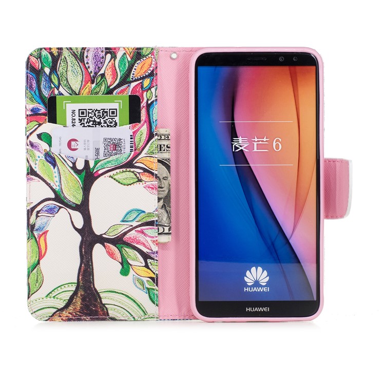 Pattern Printing PU Leather Wallet Cover for Huawei Mate 10 Lite / nova 2i / Maimang 6 / Honor 9i (India) - Colorized Tree-8