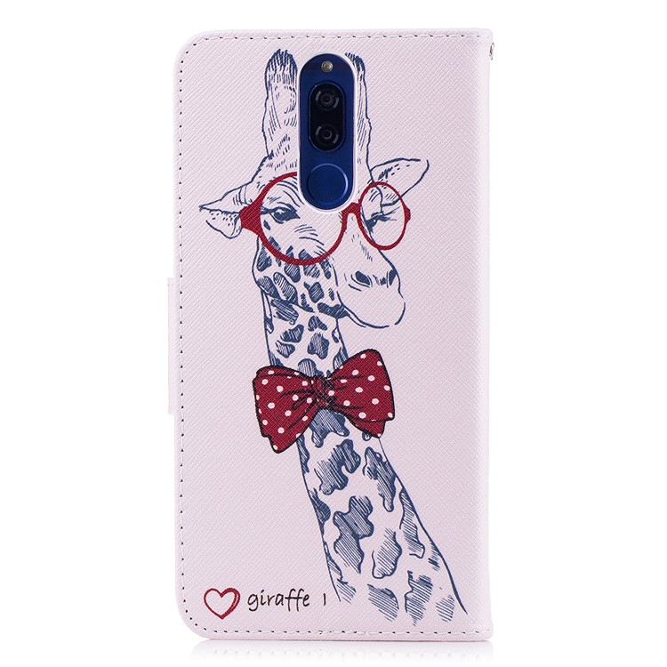 Pattern Printing Wallet Stand Leather Phone Case for Huawei Mate 10 Lite / nova 2i / Maimang 6 / Honor 9i (India) - Adorable Giraffe Wearing Glasses-3