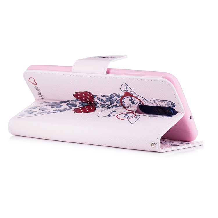 Pattern Printing Wallet Stand Leather Phone Case for Huawei Mate 10 Lite / nova 2i / Maimang 6 / Honor 9i (India) - Adorable Giraffe Wearing Glasses-4