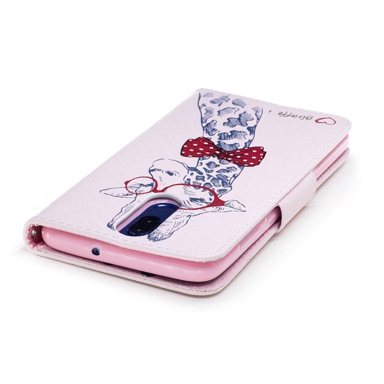 Pattern Printing Wallet Stand Leather Phone Case for Huawei Mate 10 Lite / nova 2i / Maimang 6 / Honor 9i (India) - Adorable Giraffe Wearing Glasses-7