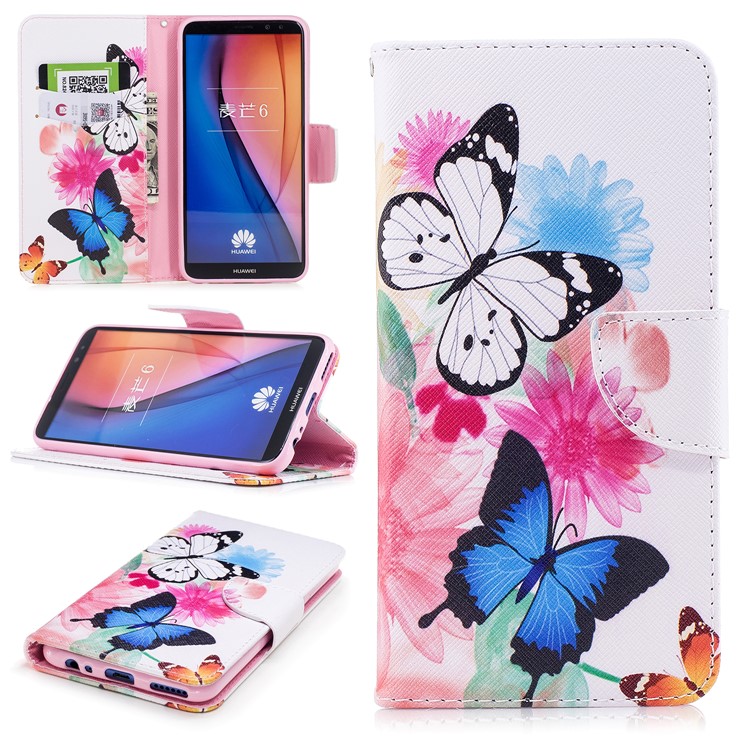 Pattern Printing Wallet Stand Leather Phone Cover for Huawei Mate 10 Lite / nova 2i / Maimang 6 / Honor 9i (India) - Butterfly and Flower-1