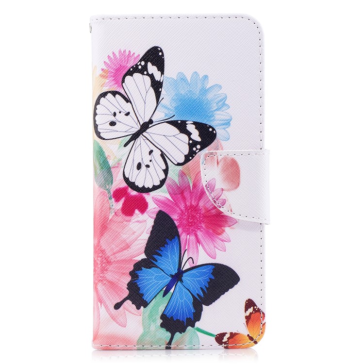 Pattern Printing Wallet Stand Leather Phone Cover for Huawei Mate 10 Lite / nova 2i / Maimang 6 / Honor 9i (India) - Butterfly and Flower-2