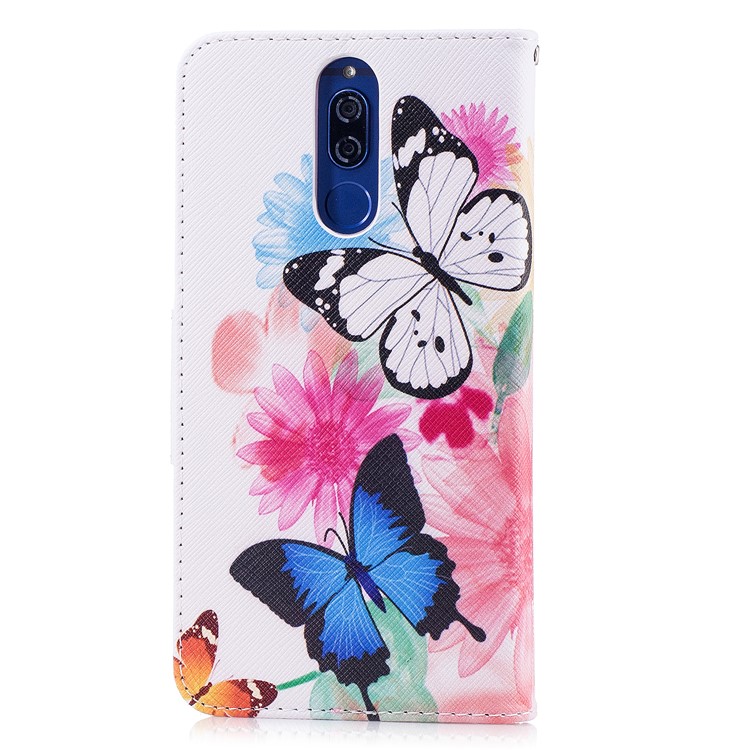 Pattern Printing Wallet Stand Leather Phone Cover for Huawei Mate 10 Lite / nova 2i / Maimang 6 / Honor 9i (India) - Butterfly and Flower-3