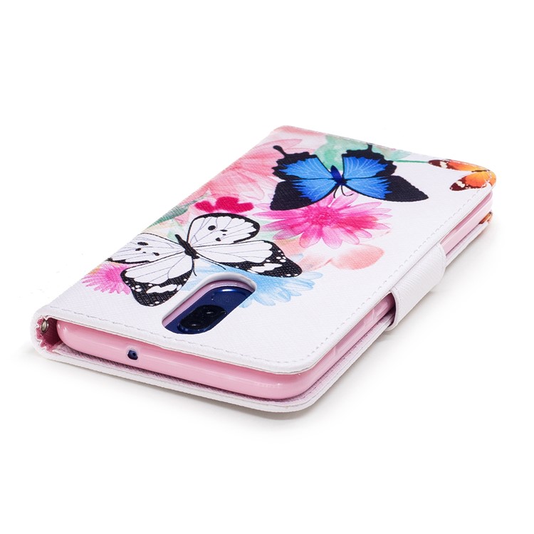 Pattern Printing Wallet Stand Leather Phone Cover for Huawei Mate 10 Lite / nova 2i / Maimang 6 / Honor 9i (India) - Butterfly and Flower-7