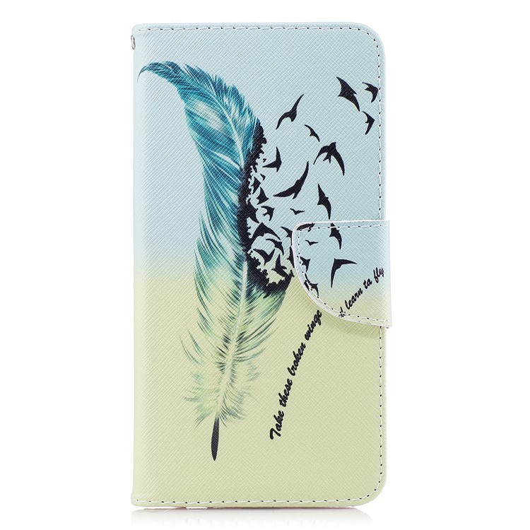 Pattern Printing Wallet Stand Leather Phone Shell for Huawei Mate 10 Lite / nova 2i / Maimang 6 / Honor 9i (India) - Feather and Bird-2