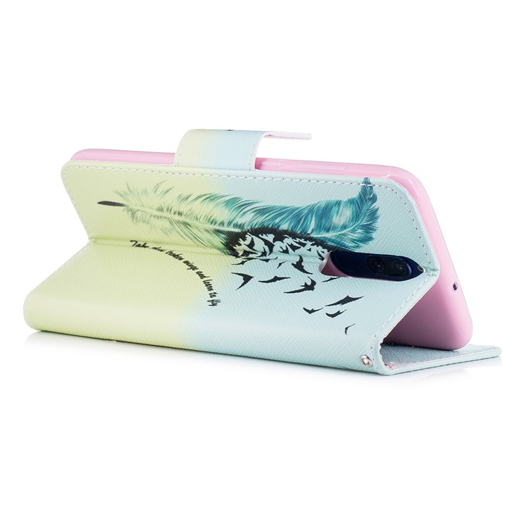 Pattern Printing Wallet Stand Leather Phone Shell for Huawei Mate 10 Lite / nova 2i / Maimang 6 / Honor 9i (India) - Feather and Bird-4