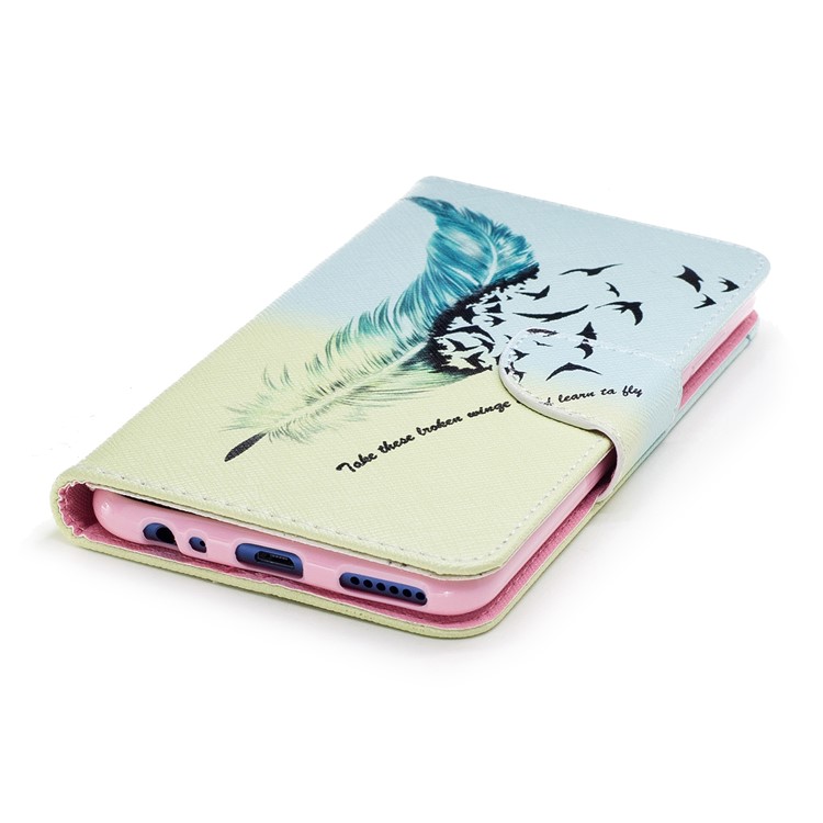 Pattern Printing Wallet Stand Leather Phone Shell for Huawei Mate 10 Lite / nova 2i / Maimang 6 / Honor 9i (India) - Feather and Bird-6
