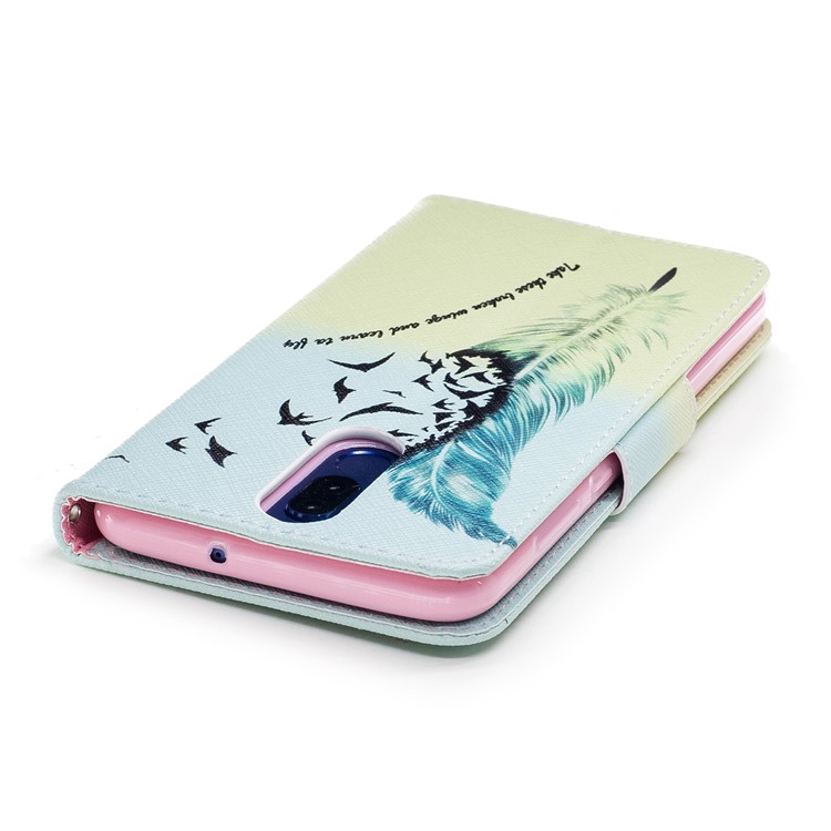Pattern Printing Wallet Stand Leather Phone Shell for Huawei Mate 10 Lite / nova 2i / Maimang 6 / Honor 9i (India) - Feather and Bird-7