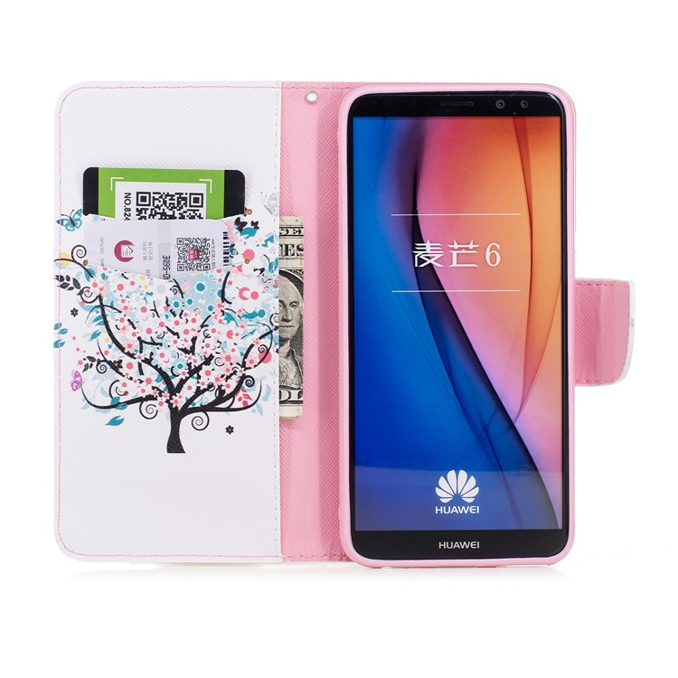 Pattern Printing PU Leather Protective Mobile Case for Huawei Mate 10 Lite / nova 2i / Maimang 6 / Honor 9i (India) - Floret Tree-8