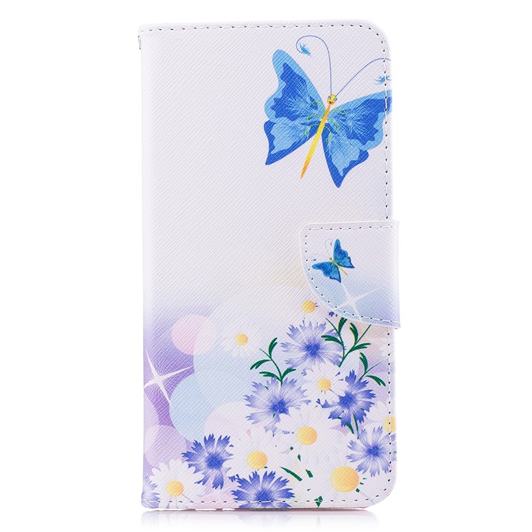 Pattern Printing PU Leather Protective Mobile Cover for Huawei Mate 10 Lite / nova 2i / Maimang 6 / Honor 9i (India) - Blue Butterfly and Daisy-2
