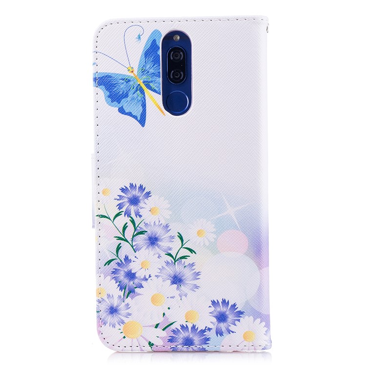 Pattern Printing PU Leather Protective Mobile Cover for Huawei Mate 10 Lite / nova 2i / Maimang 6 / Honor 9i (India) - Blue Butterfly and Daisy-3