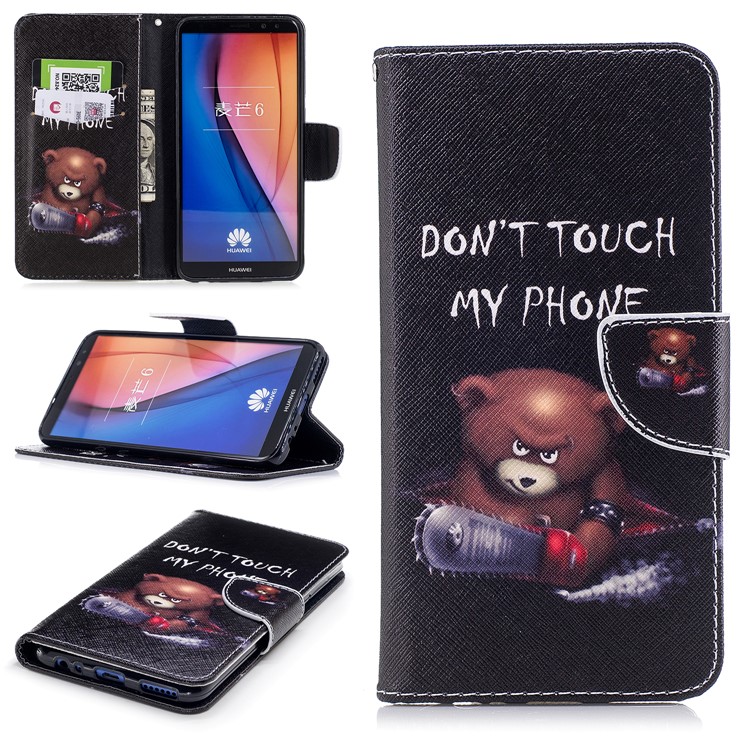 Pattern Printing PU Leather Protective Mobile Shell for Huawei Mate 10 Lite / nova 2i / Maimang 6 / Honor 9i (India) - Brown Bear and Warning Words-1