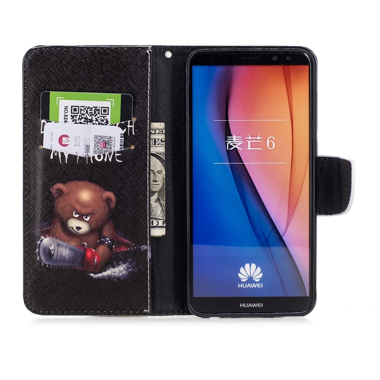 Pattern Printing PU Leather Protective Mobile Shell for Huawei Mate 10 Lite / nova 2i / Maimang 6 / Honor 9i (India) - Brown Bear and Warning Words-8