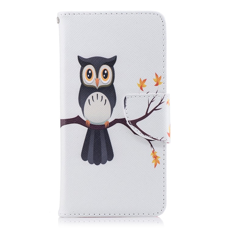 Patterned Wallet Stand Leather Phone Case with Card Slots for Huawei P9 lite mini / Enjoy 7 / Y6 Pro (2017) - Owl-2