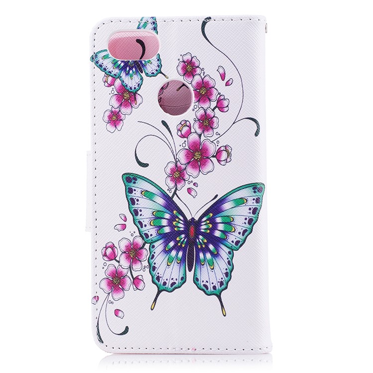 Patterned Wallet Stand Leather Case with Card Slots for Huawei P9 lite mini / Enjoy 7 / Y6 Pro (2017) - Green Butterflies and Red Flowers-3