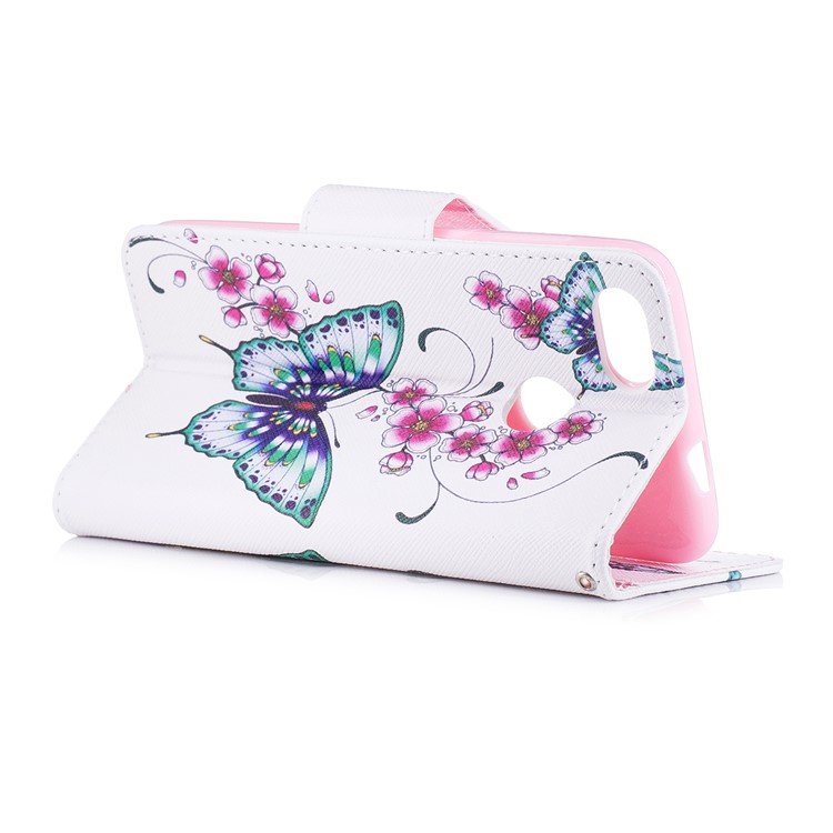Patterned Wallet Stand Leather Case with Card Slots for Huawei P9 lite mini / Enjoy 7 / Y6 Pro (2017) - Green Butterflies and Red Flowers-4