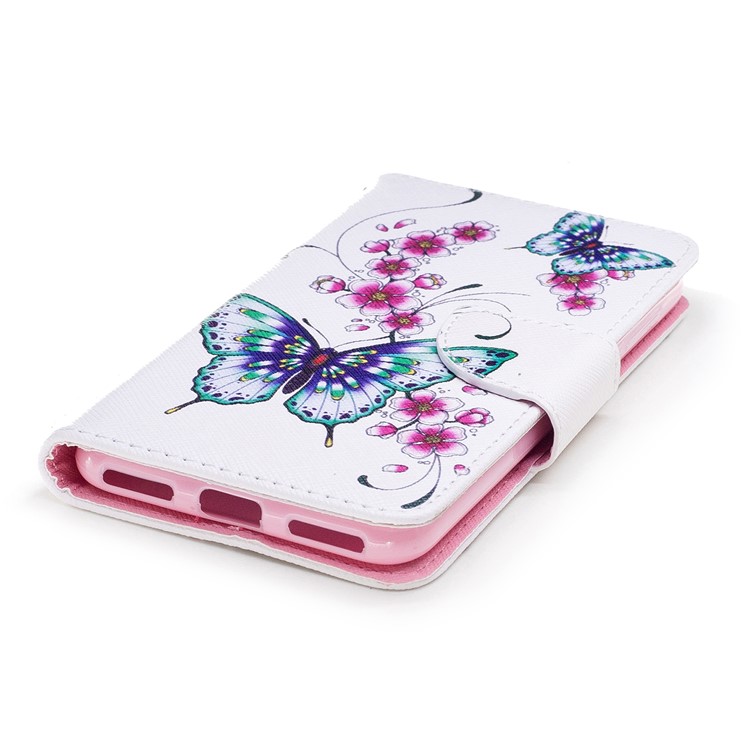 Patterned Wallet Stand Leather Case with Card Slots for Huawei P9 lite mini / Enjoy 7 / Y6 Pro (2017) - Green Butterflies and Red Flowers-6