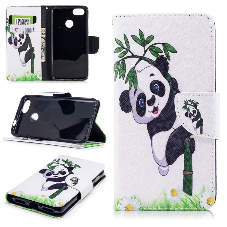 Pattern Printing Wallet Stand Leather Folio Cell Phone Cover with Magnet for Huawei P9 lite mini / Enjoy 7 / Y6 Pro (2017) - Panda and Bamboo-1