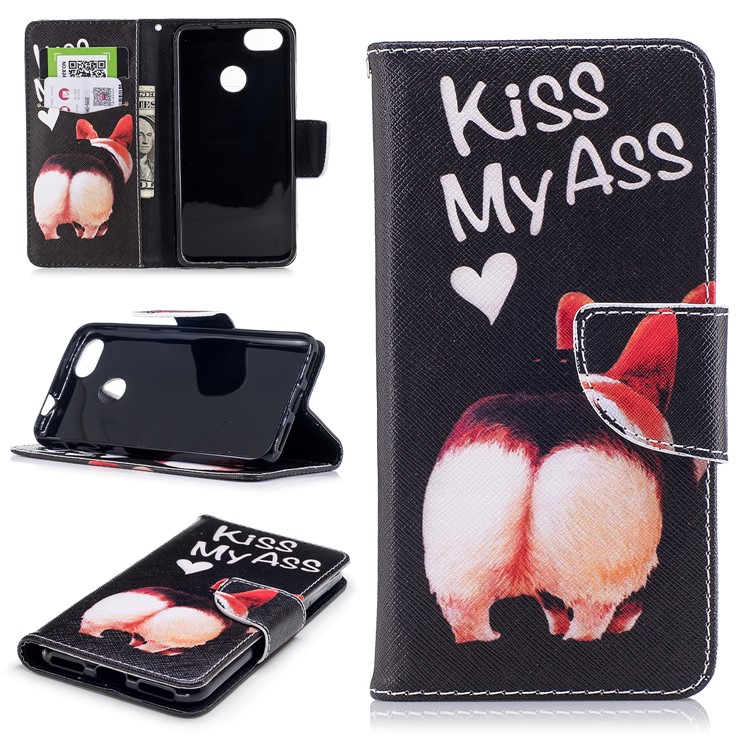 Pattern Printing Magnetic Leather Wallet Shell with Stand for Huawei P9 lite mini / Enjoy 7 / Y6 Pro (2017) - Kiss My Ass-1