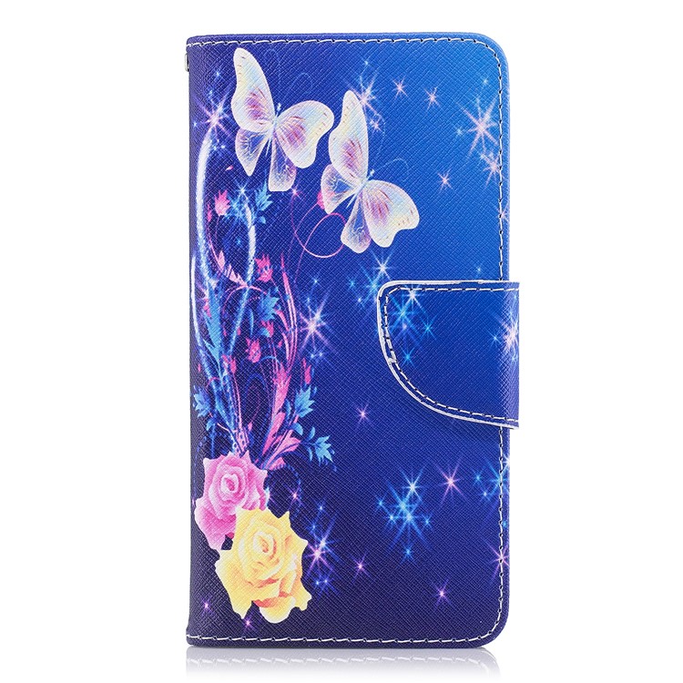 Pattern Printing Magnetic Stand Leather Wallet Casing for Huawei P9 lite mini / Enjoy 7 / Y6 Pro (2017) - Two Butterflies and Flower-2