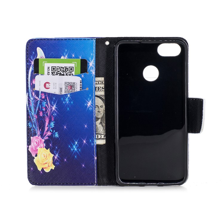 Pattern Printing Magnetic Stand Leather Wallet Casing for Huawei P9 lite mini / Enjoy 7 / Y6 Pro (2017) - Two Butterflies and Flower-8