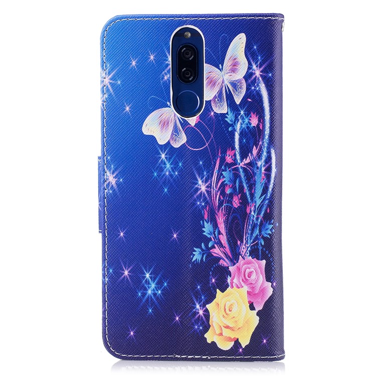 Pattern Printing PU Leather Wallet Stand Cover for Huawei Mate 10 Lite / nova 2i / Maimang 6 / Honor 9i (India) - Roses and Butterflies-3