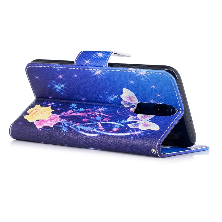 Pattern Printing PU Leather Wallet Stand Cover for Huawei Mate 10 Lite / nova 2i / Maimang 6 / Honor 9i (India) - Roses and Butterflies-4