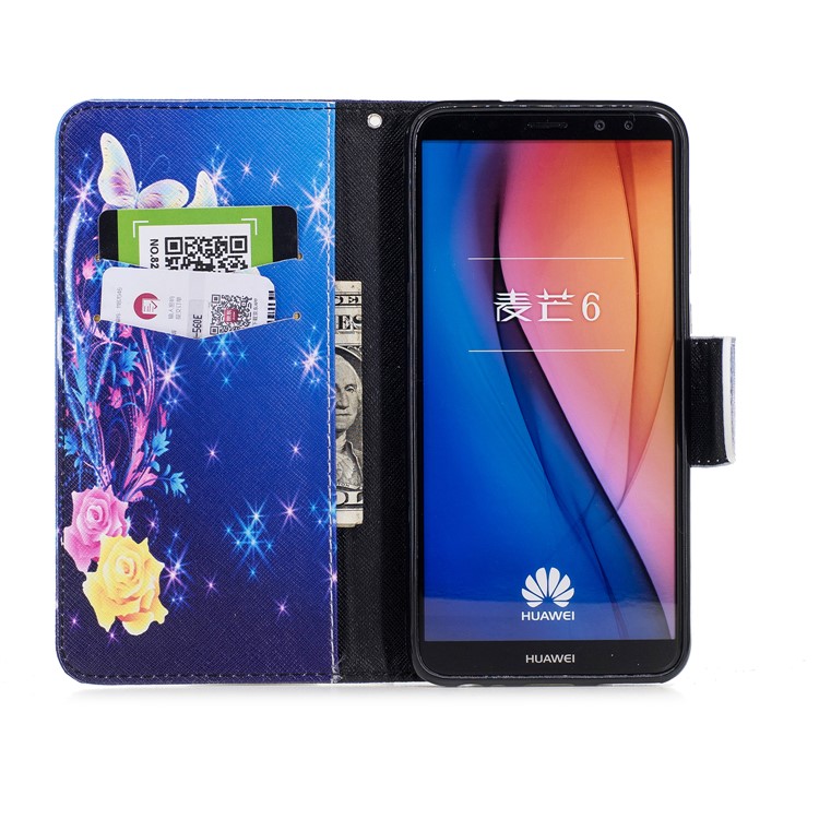 Pattern Printing PU Leather Wallet Stand Cover for Huawei Mate 10 Lite / nova 2i / Maimang 6 / Honor 9i (India) - Roses and Butterflies-8