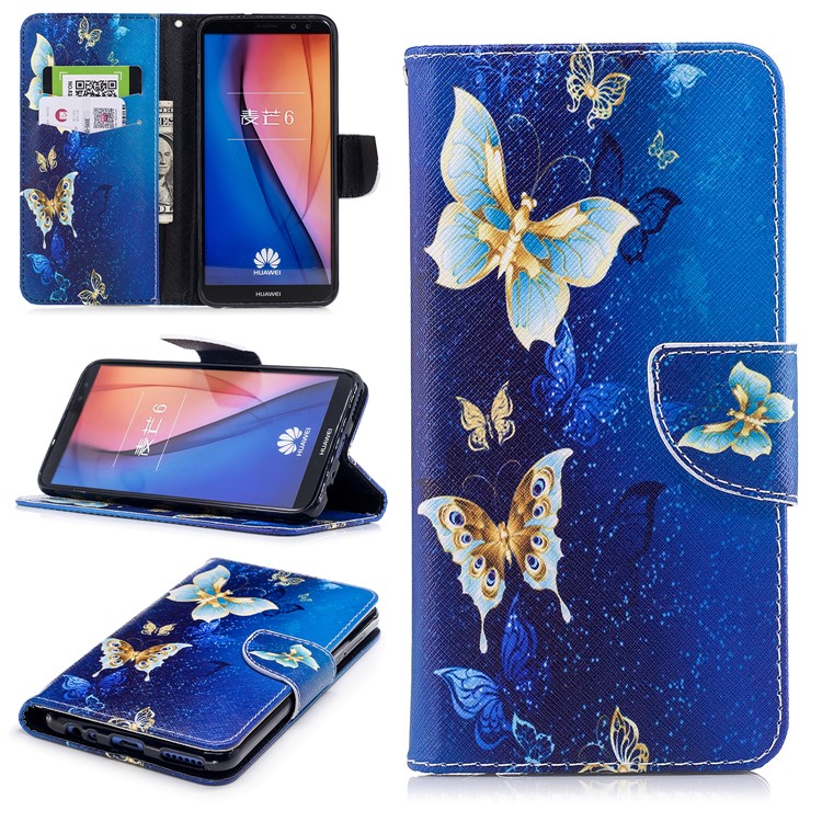 Pattern Printing PU Leather Wallet Shell with Stand for Huawei Mate 10 Lite / nova 2i / Maimang 6 / Honor 9i (India) - Blue Butterflies-1