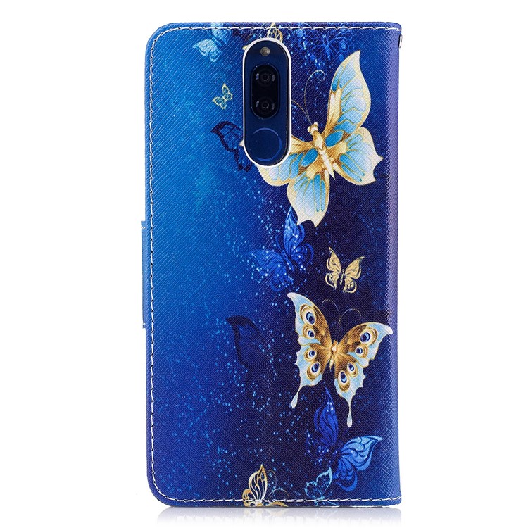 Pattern Printing PU Leather Wallet Shell with Stand for Huawei Mate 10 Lite / nova 2i / Maimang 6 / Honor 9i (India) - Blue Butterflies-3