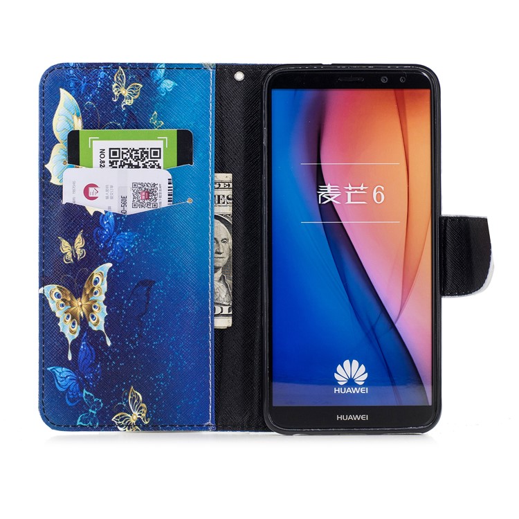 Pattern Printing PU Leather Wallet Shell with Stand for Huawei Mate 10 Lite / nova 2i / Maimang 6 / Honor 9i (India) - Blue Butterflies-8
