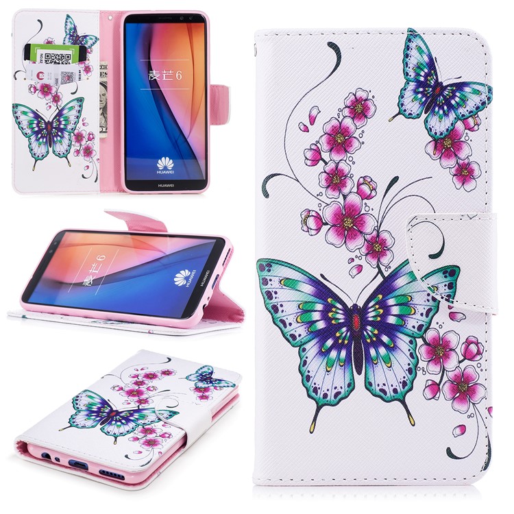 Pattern Printing Card Holder Leather Phone Shell for Huawei Mate 10 Lite / nova 2i / Maimang 6 / Honor 9i (India) - Butterflies and Flowers-1