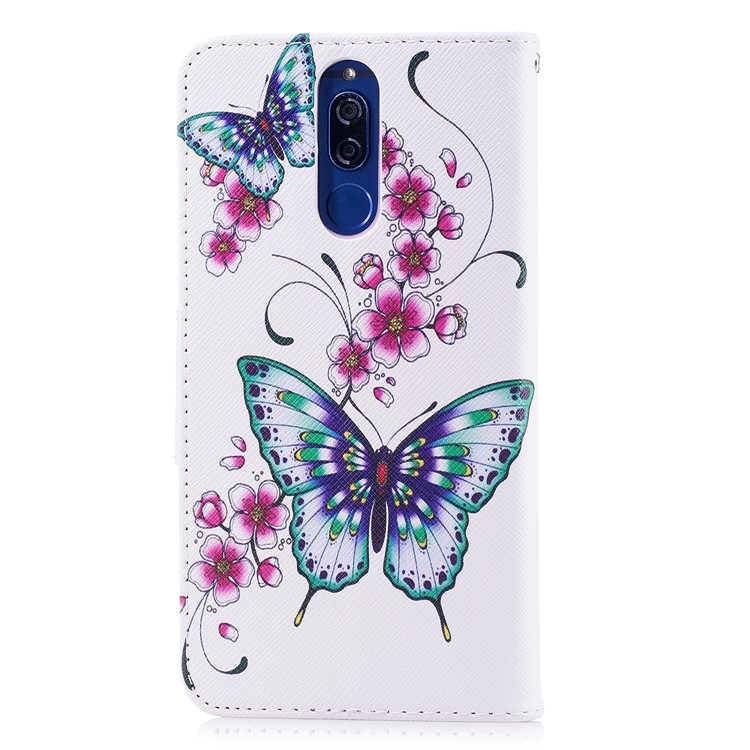 Pattern Printing Card Holder Leather Phone Shell for Huawei Mate 10 Lite / nova 2i / Maimang 6 / Honor 9i (India) - Butterflies and Flowers-3