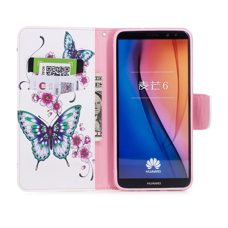 Pattern Printing Card Holder Leather Phone Shell for Huawei Mate 10 Lite / nova 2i / Maimang 6 / Honor 9i (India) - Butterflies and Flowers-8