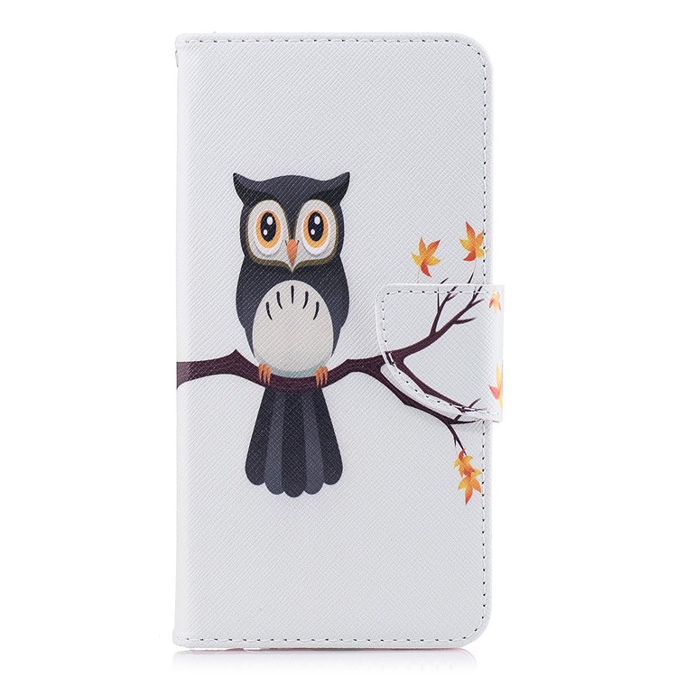 Pattern Printing PU Leather Mobile Phone Case for Huawei Mate 10 Lite / nova 2i / Maimang 6 / Honor 9i (India) - An Owl Standing on Branch-2