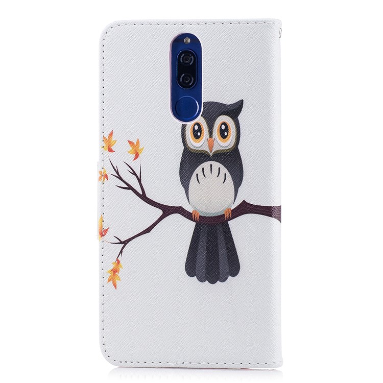 Pattern Printing PU Leather Mobile Phone Case for Huawei Mate 10 Lite / nova 2i / Maimang 6 / Honor 9i (India) - An Owl Standing on Branch-3