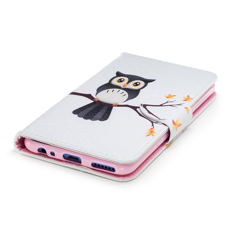 Pattern Printing PU Leather Mobile Phone Case for Huawei Mate 10 Lite / nova 2i / Maimang 6 / Honor 9i (India) - An Owl Standing on Branch-6