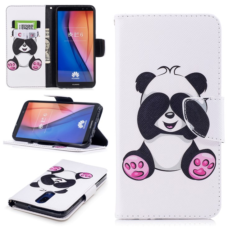 Pattern Printing PU Leather Protection Cover Shell for Huawei Mate 10 Lite / nova 2i / Maimang 6 / Honor 9i (India) - Adorable Panda-1