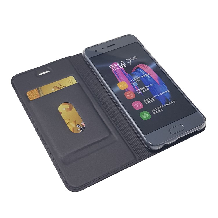 Magnetic Card Holder Leather Stand Case Phone Accessory for Huawei Honor 9 - Black-7