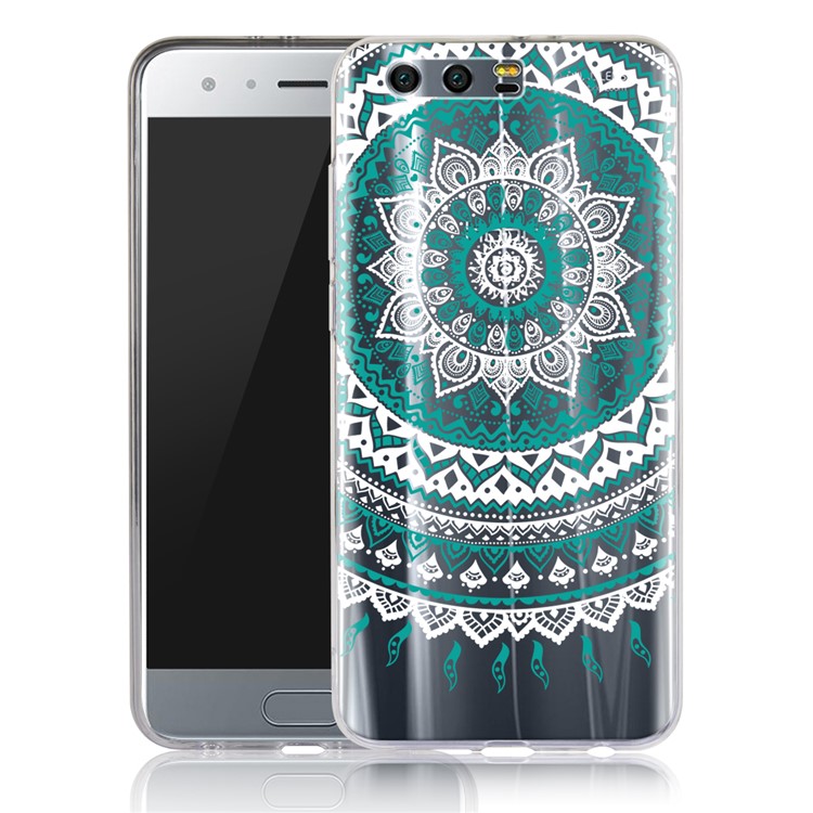 Mandala Pattern PC Back + TPU Frame Hybrid Mobile Phone Cover Case for Huawei Honor 9 - Cyan-1