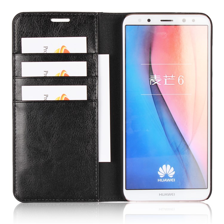 For Huawei Mate 10 Lite/nova 2i/Maimang 6 Crazy Horse Genuine Leather Wallet Mobile Case with Stand - Black-5