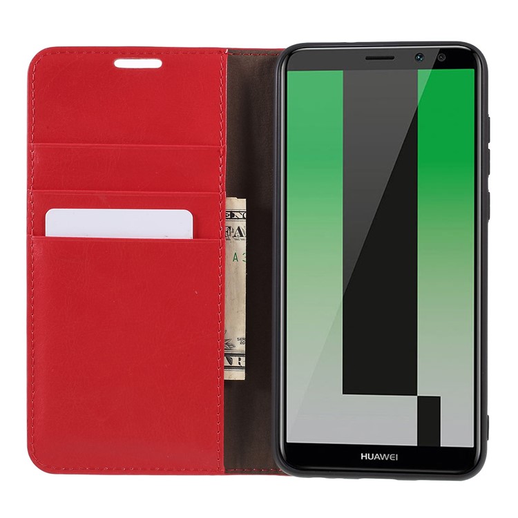 Pour Huawei Mate 10 Lite / Nova 2i / Maimang 6 Crazy Horse Crazy Cuir Véritable Coquille Portefeuille Avec Stand - Rouge