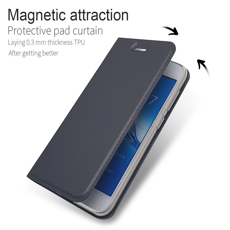 Magnetic Attraction PU Leather Card Holder Stand Case for Huawei Y6 Pro (2017) / Enjoy 7 / P9 lite mini - Black-4