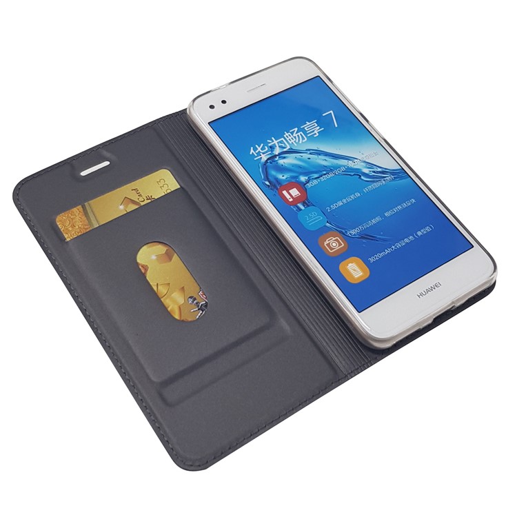 Magnetic Attraction PU Leather Card Holder Stand Case for Huawei Y6 Pro (2017) / Enjoy 7 / P9 lite mini - Black-7