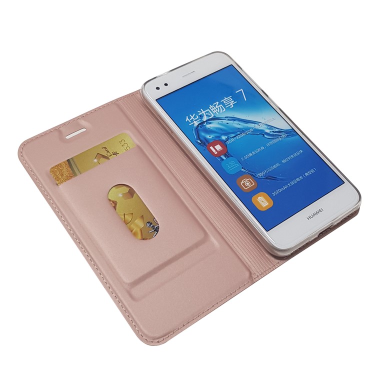 Magnetic Attraction PU Leather Card Holder Cover with Stand for Huawei Y6 Pro (2017) / Enjoy 7 / P9 lite mini - Rose Gold-6