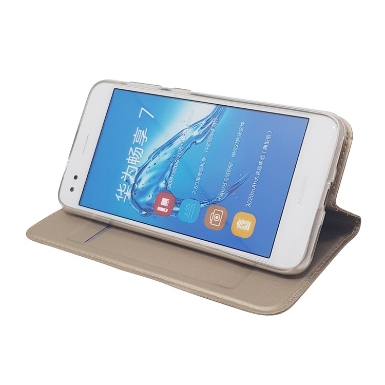 Magnetic Attraction PU Leather Stand Shell with Card Holder for Huawei Y6 Pro (2017) / Enjoy 7 / P9 lite mini - Gold-11