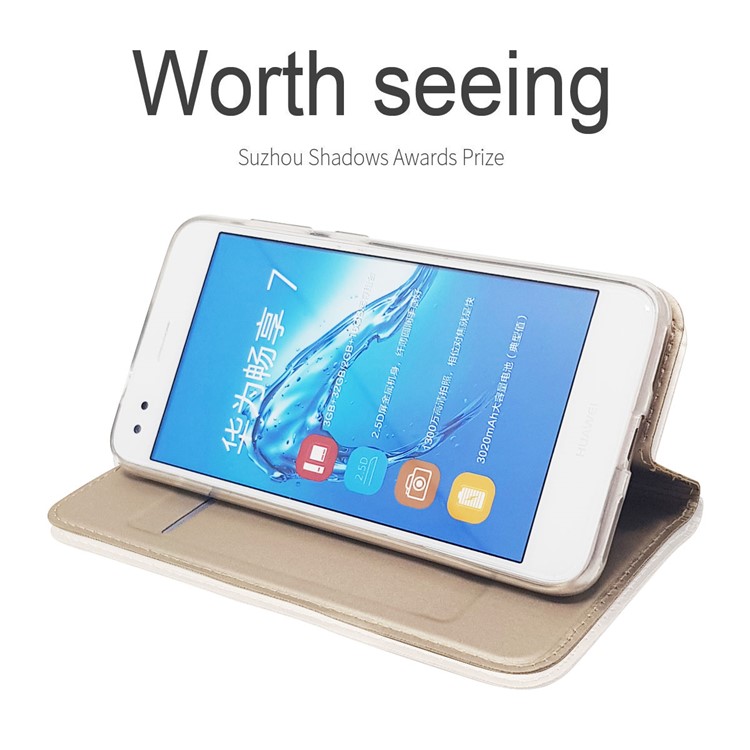Magnetic Attraction PU Leather Stand Shell with Card Holder for Huawei Y6 Pro (2017) / Enjoy 7 / P9 lite mini - Gold-4