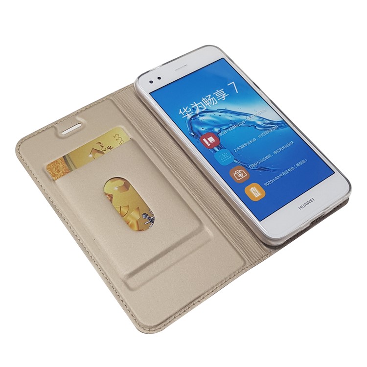 Magnetic Attraction PU Leather Stand Shell with Card Holder for Huawei Y6 Pro (2017) / Enjoy 7 / P9 lite mini - Gold-7