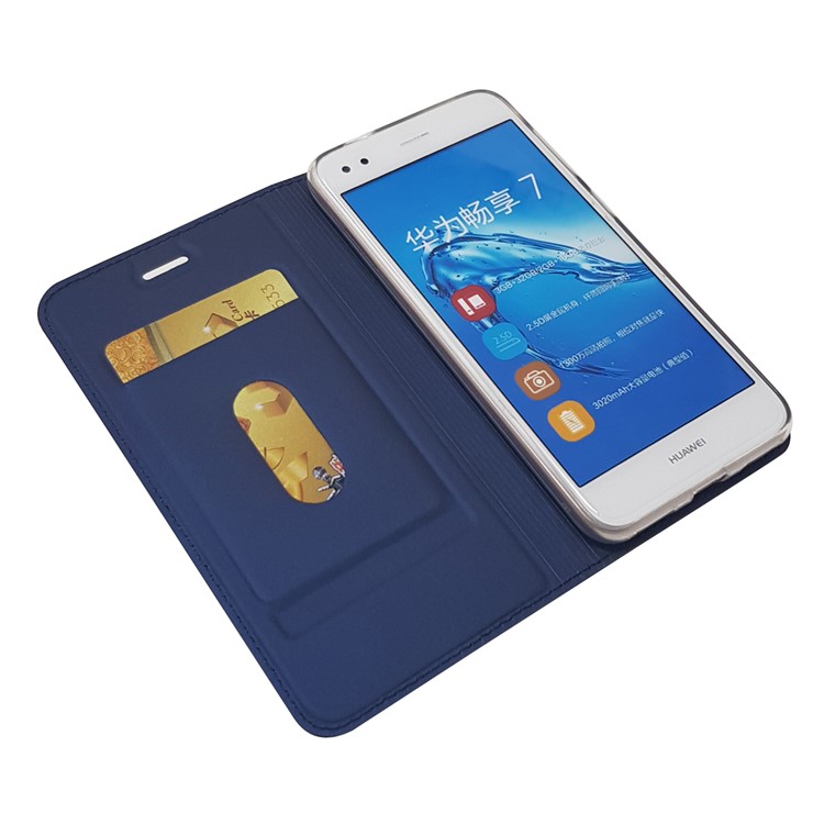 Magnetic Attraction Card Slot PU Leather Mobile Case Cover for Huawei Y6 Pro (2017) / Enjoy 7 / P9 lite mini - Dark Blue-6